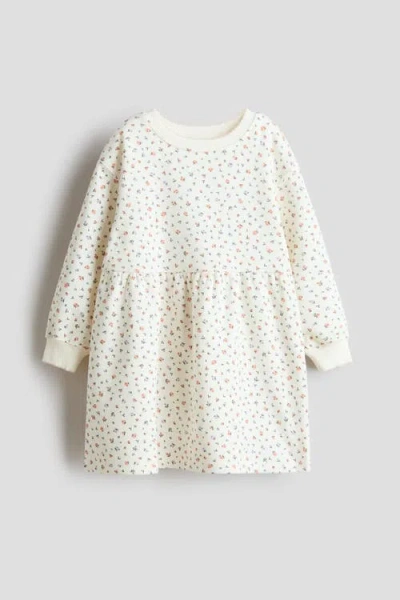 H&m Kids'  Patterned Sweatshirt Dress In White