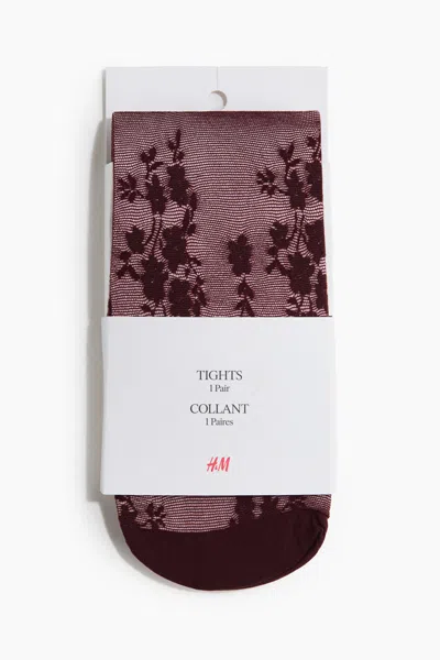 H&m Patterned Tights In Burgundy