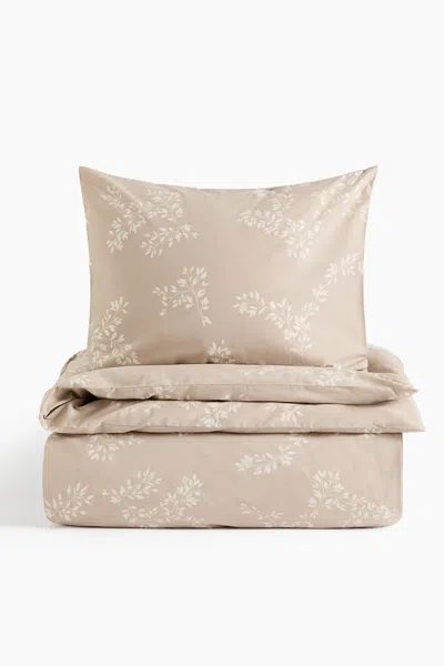 H&m Patterned Twin Duvet Cover Set In Brown