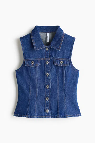 H&m Peplum Denim Vest In Blue
