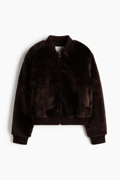 H&m Pile Bomber Jacket In Brown