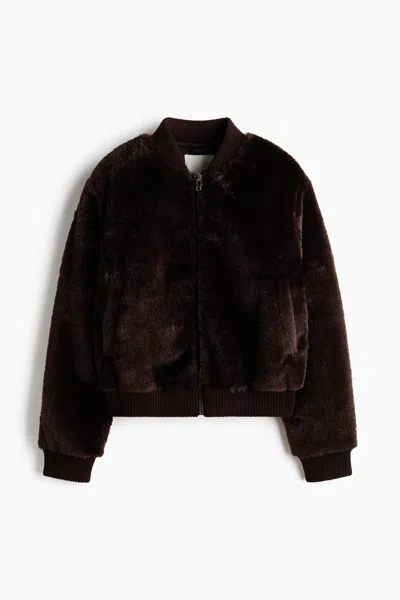 H&m Pile Bomber Jacket In Brown