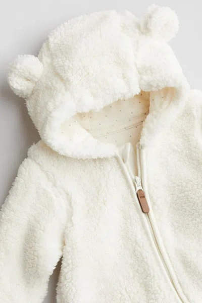 H&m Babies'  Pile Pram Suit With Ears In White