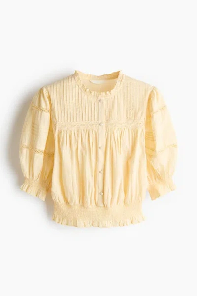 H&m Pintucked Cotton Blouse In Yellow
