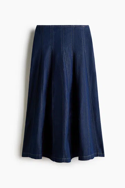 H&m Pleated Denim Skirt In Blue