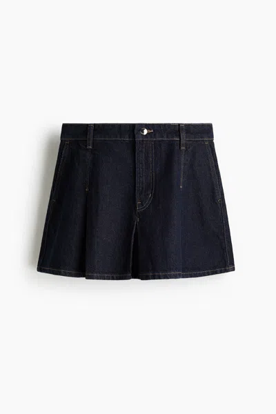 H&m Pleated Denim Skirt In Blue