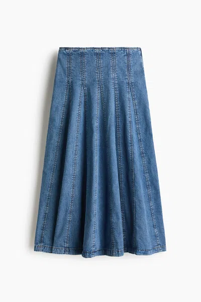 H&m Pleated Denim Skirt In Blue