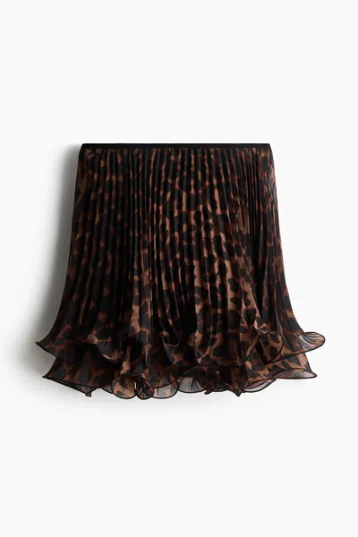 H&m Pleated Mini Skirt In Brown