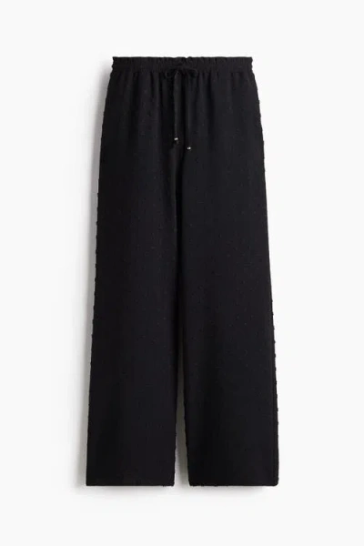 H&m Plumeti Drawstring Trousers In Black