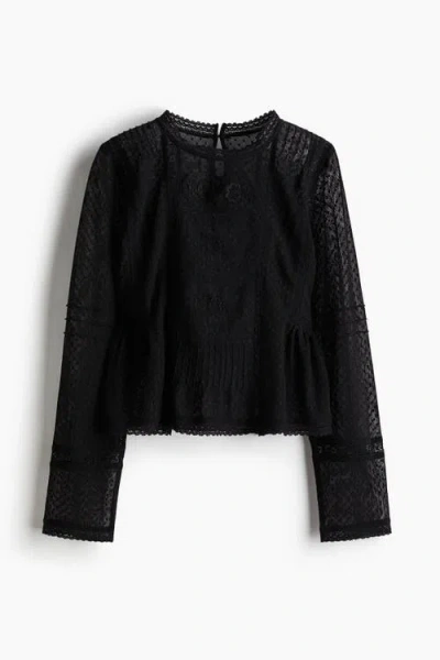 H&m Plumeti Mesh Blouse In Black