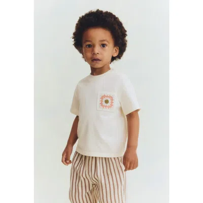 H&m Babies'  Pocket-detail Cotton T-shirt In Cream