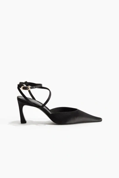 H&m Pointed Satin Court Shoes In Black