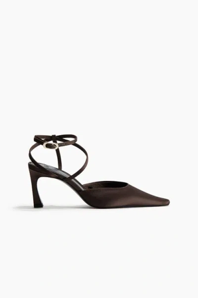 H&m Pointed Satin Court Shoes In Brown