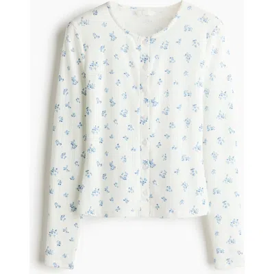 H&m Pointelle Jersey Cardigan In White