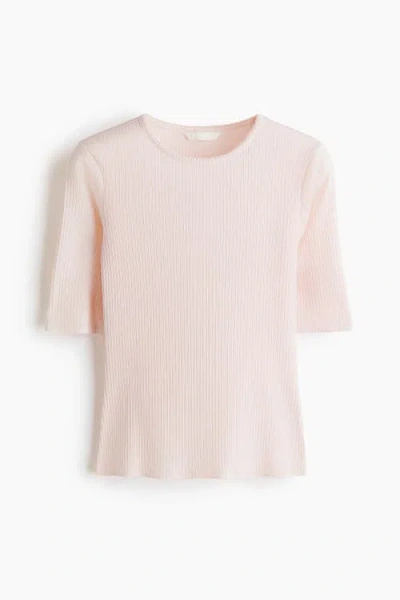 H&m Pointelle Jersey T-shirt In Pink