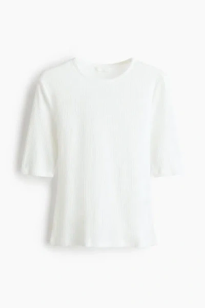 H&m Pointelle Jersey T-shirt In White