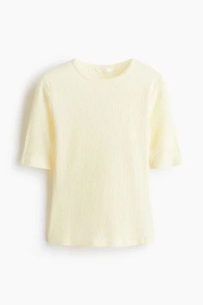 H&m Pointelle Jersey T-shirt In Yellow