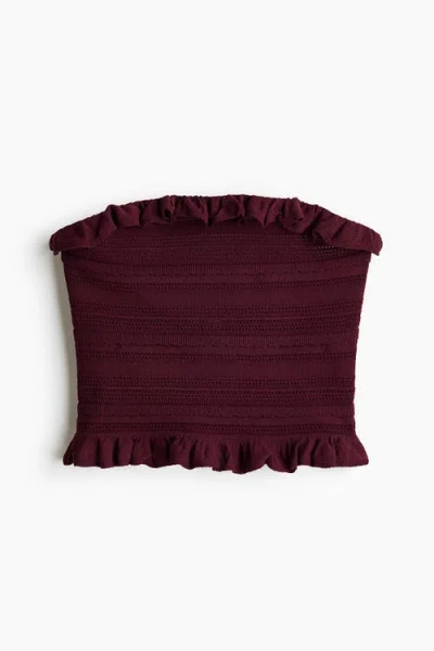 H&m Pointelle-knit Bandeau Top In Brown