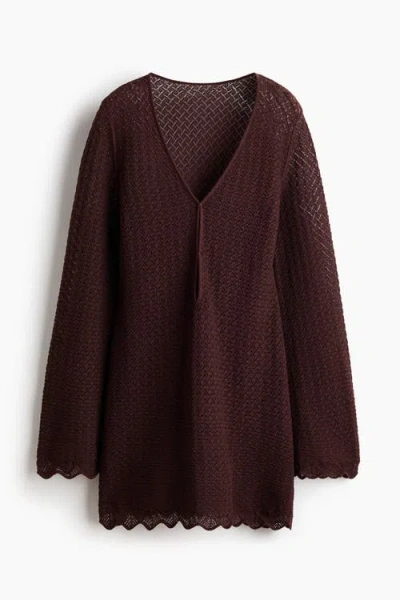 H&m Pointelle-knit Beach Dress In Brown