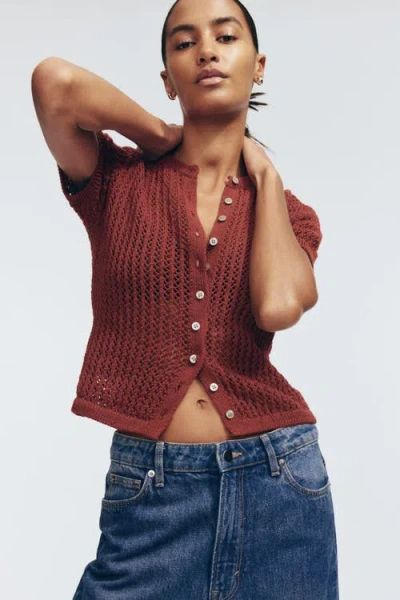 H&m Pointelle-knit Cardigan In Brown