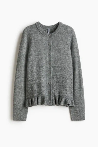 H&m Pointelle-knit Cardigan In Gray