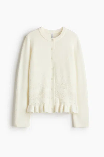 H&m Pointelle-knit Cardigan In White