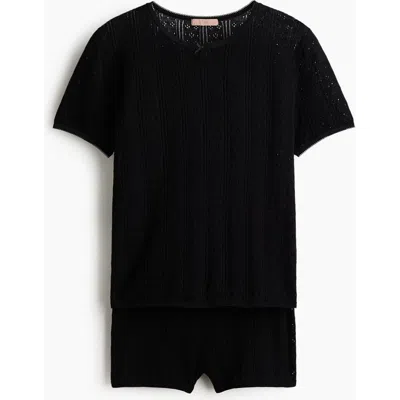H&m Pointelle-knit Cotton Pyjamas In Black