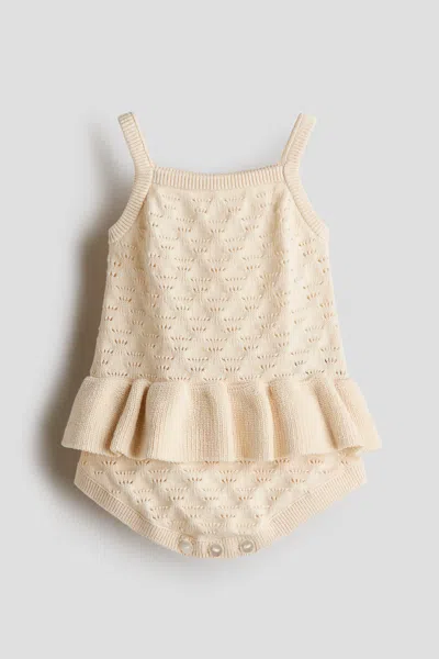 H&m Babies' Pointelle-knit Cotton Romper Suit In Neutral