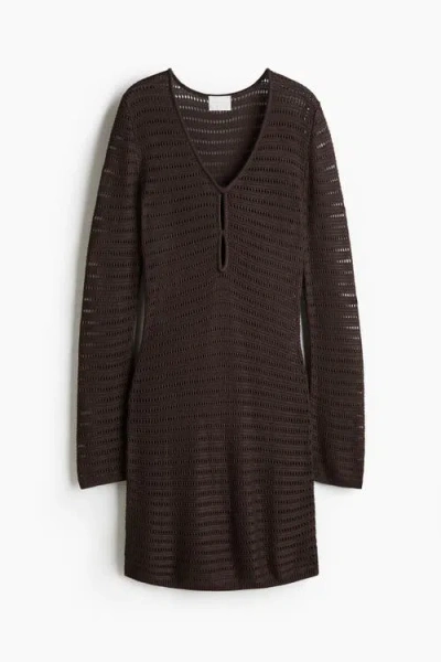 H&m Pointelle-knit Dress In Brown