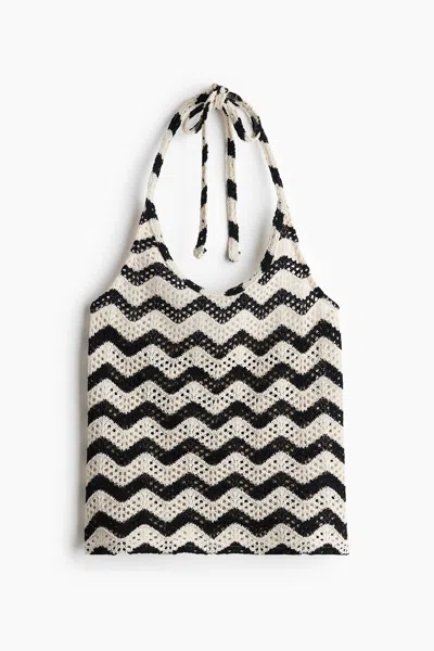 H&m Pointelle-knit Halterneck Top In Black