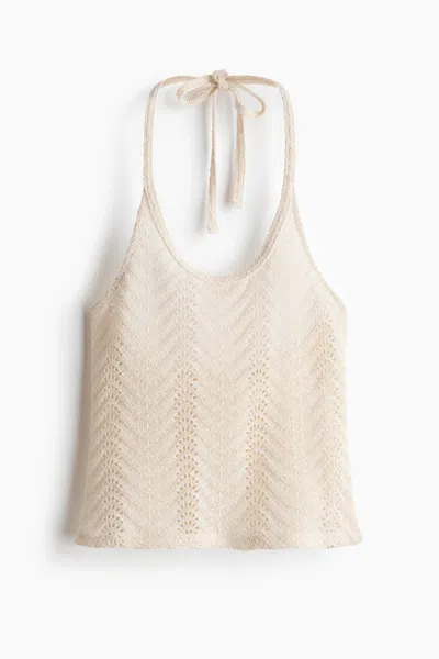 H&m Pointelle-knit Halterneck Top In Pink