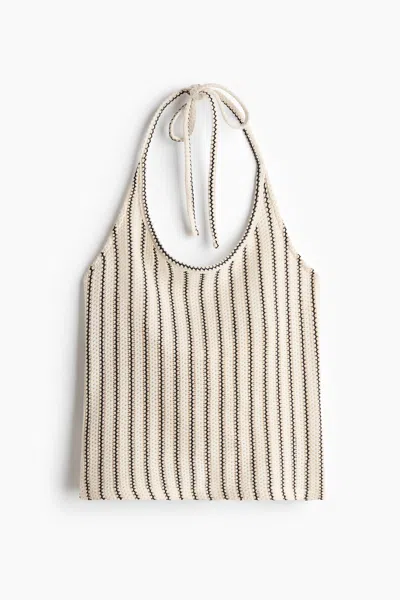H&m Pointelle-knit Halterneck Top In Neutral