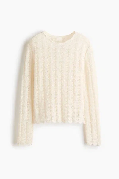 H&m Pointelle-knit Jumper In White
