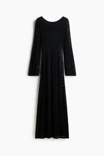 H&m Pointelle-knit Maxi Dress In Black