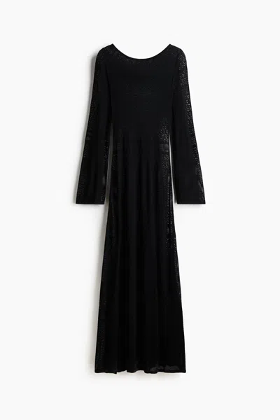 H&m Pointelle-knit Maxi Dress In Black