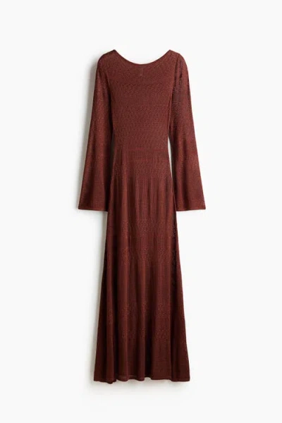 H&m Pointelle-knit Maxi Dress In Brown