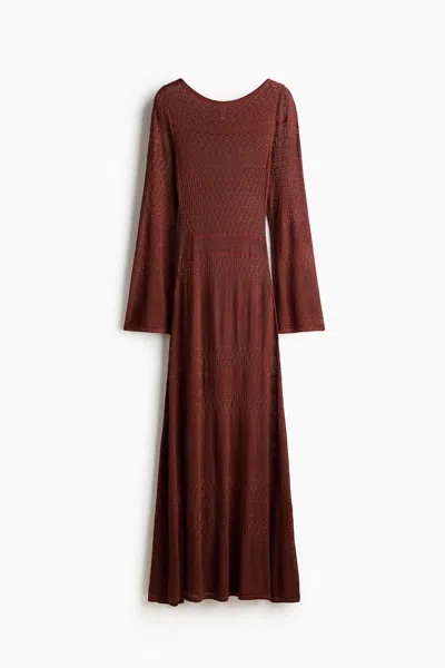 H&m Pointelle-knit Maxi Dress In Brown