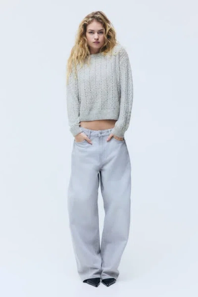H&m Pointelle-knit Off-the-shoulder Sweater In Blue