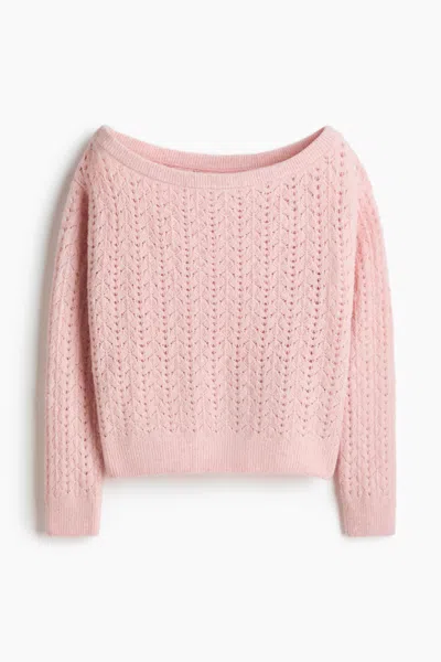 H&m Pointelle-knit Off-the-shoulder Sweater In Purple