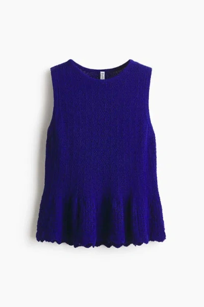 H&m Pointelle-knit Peplum Top In Blue