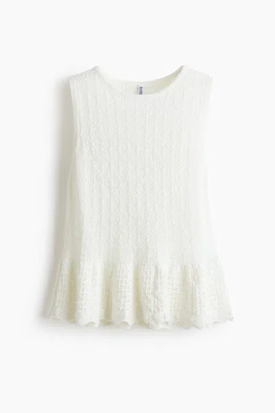 H&m Pointelle-knit Peplum Top In White