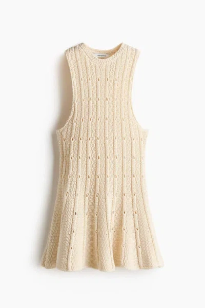 H&m Pointelle-knit Peplum Top In Neutral