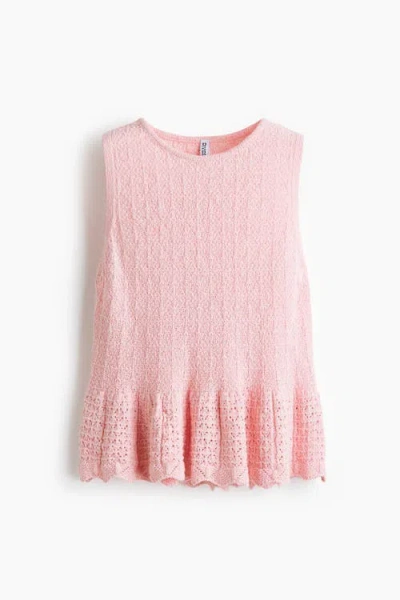 H&m Pointelle-knit Peplum Top In Pink