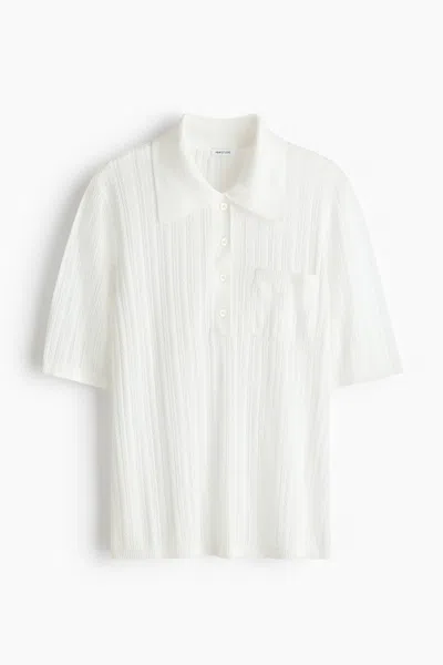 H&m Pointelle-knit Polo Shirt In White