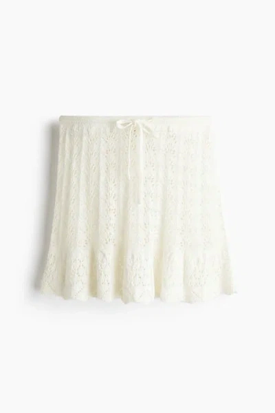 H&m Pointelle-knit Skirt In White
