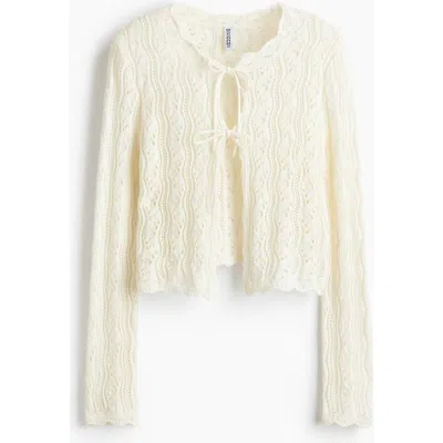 H&m Pointelle-knit Tie-front Cardigan In Neutral