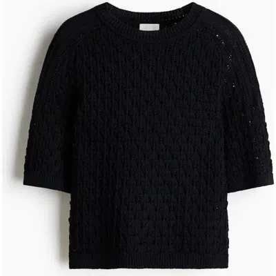 H&m Pointelle-knit T-shirt In Black