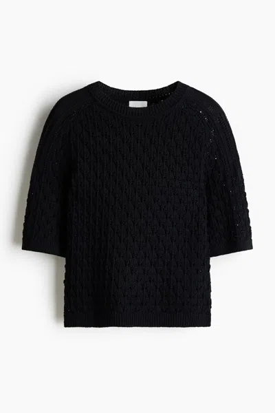 H&m Pointelle-knit T-shirt In Black