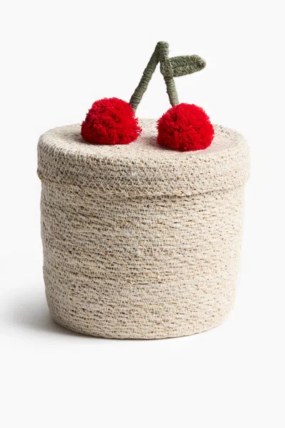 H&m Pompom Seagrass Storage Basket In Beige