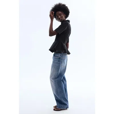 H&m Poplin Peplum Shirt In Black